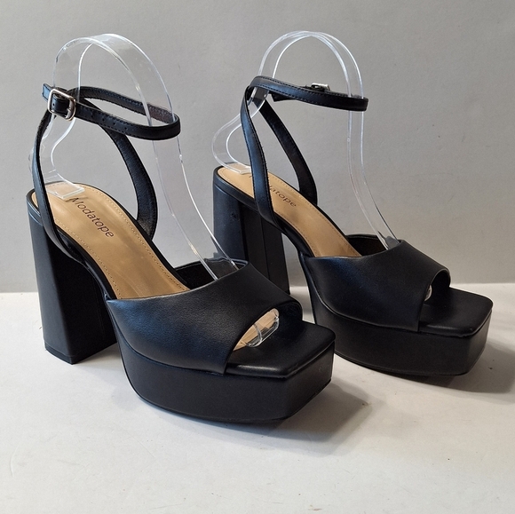Modatope Black Y2K Bohemian Ankle Strap Chunky Platform Chunky Heels Size 7 - Picture 3 of 14